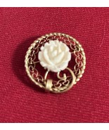 Vtg Cow Bone Carved Flower Rose Filigree Brooch Pin Round 1.25&quot; J325 - $17.64 CAD