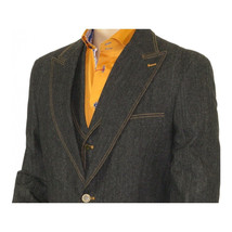 Men Denim Suit Royal Diamond 3 Piece vested Wide Leg Pleated Pants Den2 black image 10