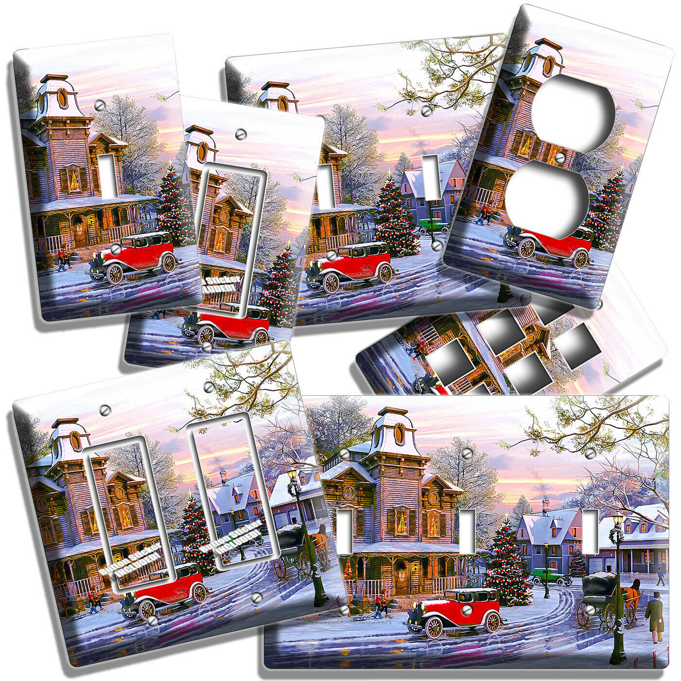 RETRO CAR CHRISTMAS TREE HOLIDAY TOWN LIGHT SWITCH OUTLET WALL PLATES ROOM DECOR