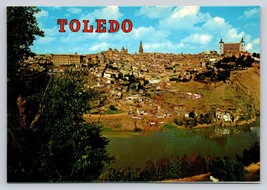 Toledo France color Picture Vtg Postcard unp city view river Cathedral tree - £3.83 GBP