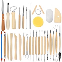 Set Of 30 Clay Sculpting Tools Wooden Handle Pottery Carving Tool Kit - £21.88 GBP