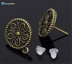 Doreen Box hot-  25 Pairs Bronze Tone Earring Post W/ Stoppers&amp;Loop 17x13mm (B14 - £18.53 GBP