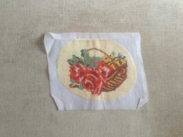 Hand embroidered oval tapestry, oval gobelin needlepoint, picture of flo... - $13.00