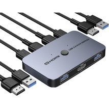 Kvm Switch, Aluminum Kvm Switch Hdmi,Usb Switch For 2 Computers Sharing Mouse Ke - £41.66 GBP