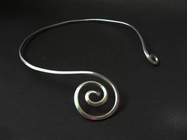 Real 925 Sterling Silver Bohemian Open Spiral Wrapped Choker Collar Necklace 16&quot; - £237.56 GBP