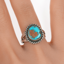 sz6.75 Vintage navajo silver and turquoise ring with rope edge - $74.25