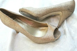 Rampage Grace Gold Glitter High Heels Peep Toe Size 10 Platform - £3.98 GBP