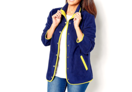 Susan Graver Weekend Polar Fleece Jacket with Contrast Trim - Navy/Lime, 1X - £22.19 GBP