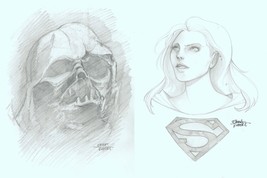 Emma Kubert Original Double Sided Art Sketch ~ Star Wars Darth Vader &amp; Supergirl - £125.51 GBP