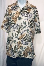 Tori Richard Shirt Mens Large Brown Hawaiian Leaf Print Button Front 100% Cotton - £13.75 GBP