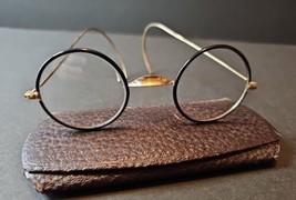 Antique 1910-30s Bausch &amp; Lomb SQ ARTSHEL Eyeglasses Black 12/14K Gold Small - £477.73 GBP