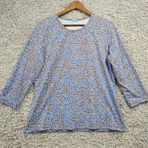 J McLaughlin Shirt Womens XL Blue Brown 3/4 Sleeve Stretch Catalina Cloth Preppy - $24.70