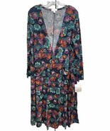 NWT LuLaRoe Large Navy Blue Teal Striped Jewel Toned Floral Sarah Long C... - $44.54