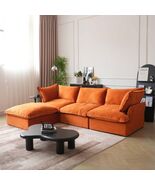 Orange Velvet L-Shaped Sectional Sofa 123-Inch Pet-Friendly Cover - €1.608,74 EUR