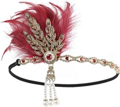 Vintage 1920s Flapper Headband Great Gatsby Feather Headpiece Roaring 20s Leaf T - £29.53 GBP