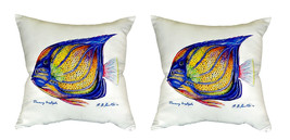 Pair of Betsy Drake Blue Ring Angelfish No Cord Pillows 18 Inch X 18 Inch - £62.12 GBP
