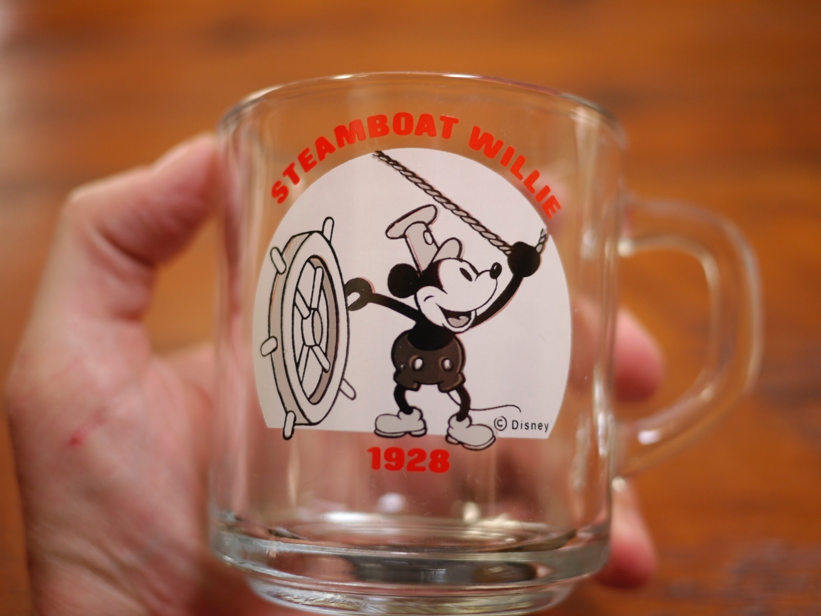 DISNEY Mickey Steamboat Willie 1928 Commemorative Glass Tea Cup Coffee Mug  - $19.79