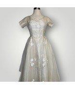 Vintage Dress 1950s Wedding Full Skirt Ivory Short Sleeve Embroidered Sz... - £171.53 GBP