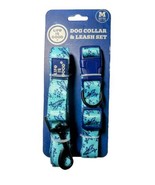 LIFE IS GOOD Dog Collar &amp; Leash Set Blue Whale MEDIUM NECK SIZE 10.5”-17... - $12.88