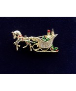 Gerrys Holiday Sleigh Pin Christmas Brooch Vintage Signed Horse Carriage  - £7.63 GBP