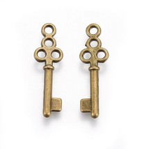 10 Skeleton Key Charms Miniatures Antique Bronze Tone Steampunk Findings 18mm - £1.69 GBP