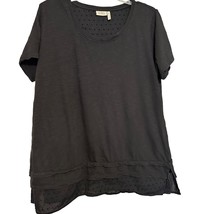 LOGO Lori Goldstein Womens Top Black 1X Plus Tiered Short Sleeve Pullove... - $18.80