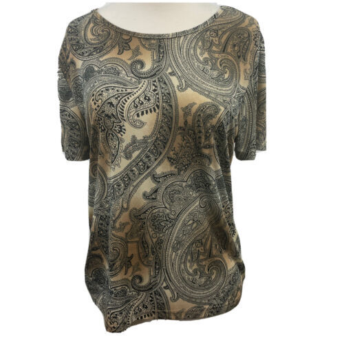 Jaclyn Smith Classic Paisley Women&#39;s Short Sleeve Top Stretch Black Brow... - $14.48