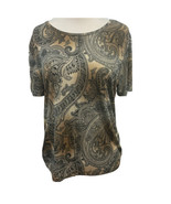 Jaclyn Smith Classic Paisley Women&#39;s Short Sleeve Top Stretch Black Brow... - £10.81 GBP