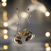 Sterling Silver 925 Amber Three-Color Drop Dangle Earrings, Stunning Colors - $18.80