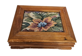 Vintage Tapestry Design Jewelry Wooden Box 7.5&quot; x 6&quot;, Fair Condition - $46.66