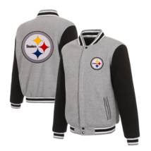 New Mens Steelers 2-tone Reversible Fleece Jacket JHDesign - Gray/Black - $89.90