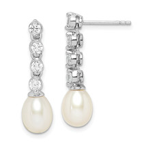 Silver  7-8mm White Rice FWC Pearl CZ Earrings QE15202 - $69.43