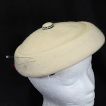 Pillbox Hat Cream White Rhinestone Accent and Lucite Hat Pins Size Small... - $36.47 CAD