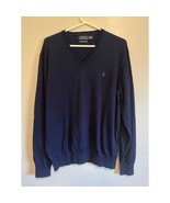 Polo Ralph Lauren Navy Washable Merino Wool Old Money V Neck Sweater XL - $45.00