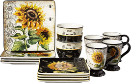 French Sunflower 16 Pc. Dinnerware Set, Service for 4, Multicolored - £118.06 GBP