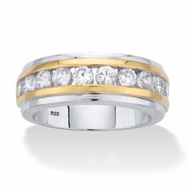 PalmBeach Jewelry Men&#39;s 18k Gold and Platinum-Plated Silver CZ Two-Tone Ring - £49.39 GBP