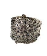 Chico&#39;s Nautica Turtle Stretch 2&quot; Cuff Bracelet Silver Tone w/ Rhinestones - $38.79