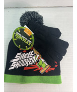  Nickelodeon TMNT Shell Shocked Boys Beanie Hat &amp; Gloves Black Pom Pom NEW - $22.50 CAD