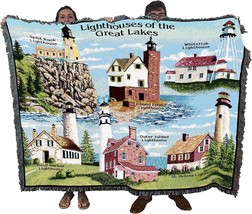 Lighthouses of The Great Lakes Blanket - Split Rock Round Island, 72x54 - £62.53 GBP