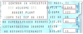 Robert Plant Ticket Stub Settembre 6 1983 Worcester Massachusetts LED Zeppelin - £43.29 GBP