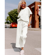 White Textured Loose Fit T Shirt and Drawstring Pants Set - $36.02