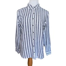 CASLON LINEN WOMEN BLUE WHITE STRIPED BUTTON DOWN FRONT SHIRT SIZE PETIT... - $166.31 MXN