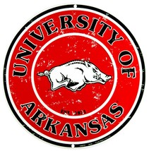 University of Arkansas Razorbacks Embossed Metal 12&quot; Circle Sign - £7.83 GBP
