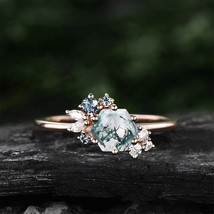 Lilian Collection Hexagon Shape Moss Agate Gemstone Engagement Ring 14k Rose Gol - £78.89 GBP