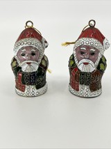 VTNG Set 2 Cloisonné Enamel Lacquer Santa Christmas Ornament Gold Tone M... - $349.12 MXN