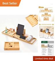 Elegant Foldable Bamboo Bath Tray with Wine Glass Holder, Perfect Spa Ac... - $98.95