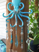 Turquoise Octopus Suncatcher Chimes HandmadeHome Decor Crystals OrrWhatDesign - £71.36 GBP