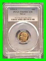 Graded Silver 1994 S Roosevelt Dime 10c Proof ~ Certified PCGS PR69 DCAM - £27.24 GBP