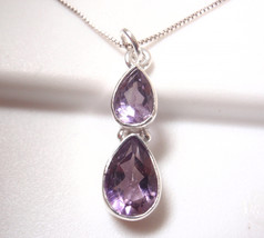 Small Faceted Amethyst Double Gem Teardrop 925 Sterling Silver Pendant - £9.34 GBP