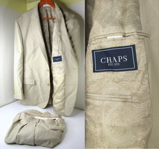 Chaps Ralph Lauren 2-Piece Suit Set Jacket Blazer Pants Beige Cream Paisley 46R - £51.64 GBP